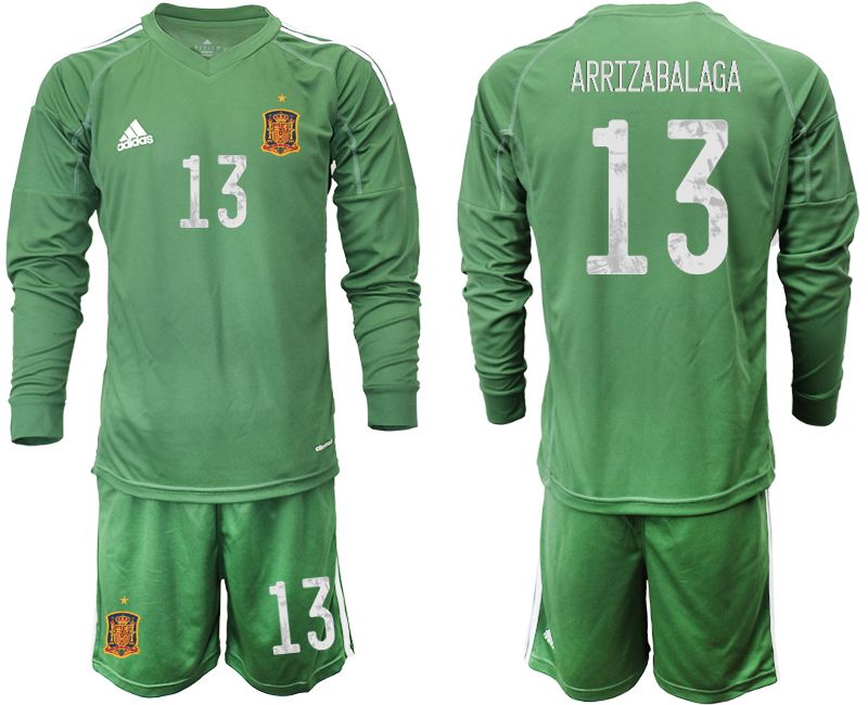 Men 2021 World Cup National Spain army green long sleeve goalkeeper #13 Soccer Jerseys->spain jersey->Soccer Country Jersey
